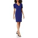 DKNY Women's Short Ruched Sleeve Faux Wrap Midi Dress