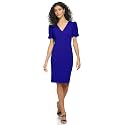 DKNY Women's Short Ruched Sleeve Faux Wrap Midi Dress