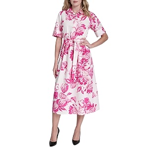 DKNY Womens Short Sleeve Cotton Poplin Collared