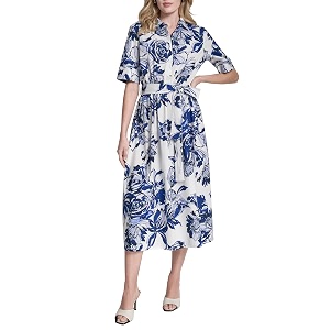 DKNY Womens Short Sleeve Cotton Poplin Collared