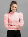 DL Fashion Party Puff Sleeves Solid Women Pink Top