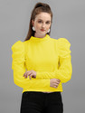 DL Fashion Party Puff Sleeves Solid Women Yellow Top
