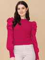 DL Fashion Party Puff Sleeves Solid Women Pink Top