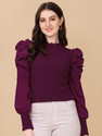 DL Fashion Party Puff Sleeves Solid Women Purple Top