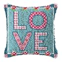 DL-YTG DIY Latch Hook Kits Throw Pillow Love Cover Rug Pattern Color Printed Canvas 16X16 inch, Crochet Needlework Crafts for Adults