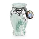 Dletay Customized Small Urns for Human Ashes 2.85 Inch Mini Cremation Urns for Mom Dad Aluminum Mini Cremation Urn for Ashes-Lake Green Different Chains