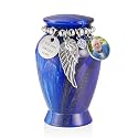 Dletay Personalized Small Urns for Human Ashes Keepsake 2.85 Inch Mini Cremation Urns for Mom Dad Aluminum Small Photo Sharing Urns-Navy Blue