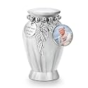 Dletay Personalized Small Urns for Human Ashes Keepsake 2.85 Inch Mini Cremation Urns for Mom Dad Aluminum Photo Sharing Urns-Marble White