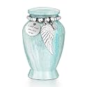 Dletay Small Urns for Human Ashes Keepsake 2.85 Inch Memorial Mini Cremation Urn for Women Men Aluminum Decorative Funeral Urns-Lake Green