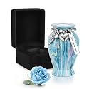 Dletay Small Urns for Human Ashes Keepsake with Box 2.85 Inch Memorial Mini Cremation Urn for Women Men Aluminum Decorative Funeral Urns Case- Ocean Blue