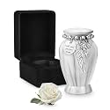 Dletay Small Urns for Human Ashes Keepsake with Box 2.85 Inch Memorial Mini Cremation Urn for Women Men Aluminum Decorative Funeral Urns - Marble White