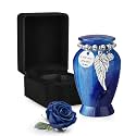 Dletay Small Urns for Human Ashes Keepsake with Box 2.85 Inch Memorial Mini Cremation Urn for Women Men Aluminum Decorative Funeral Urns Case- Navy Blue