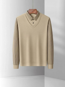 DLooK Designer Solid Striped Printed Men Polo