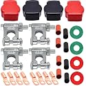 DLronwey Battery Terminal Connectors,Military Spec Positive Negative Heavy Duty Battery Terminals with 8 pcs 2 Gauge 3/8" Copper Lugs,8 Heatshrink,4 Cover and Anti Corrosion Washers
