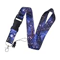 Purple Galaxy Lanyard for Keys Work ID Holder 20.3" Long for Men Women with Detachable Black Buckle