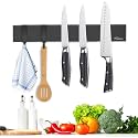 Dmore magnetic knife holder for wall—with 2 hooks, No Drilling 10 Inch black knife magnetic strip, Powerful knife magnet rack, include Adhesive Tape and screws for Knives, Utensils, and Tools
