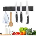 Dmore magnetic knife holder for wall—with 2 hooks, No Drilling 12 Inch black knife magnetic strip, Powerful knife magnet rack, include Adhesive Tape and screws for Knives, Utensils, and Tools
