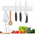 Dmore magnetic knife holder for wall—with 2 hooks, No Drilling 12 Inch silver knife magnetic strip, Powerful knife magnet rack, include Adhesive Tape and screws for Knives, Utensils, and Tools