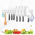 Dmore magnetic knife holder for wall—with 4 hooks, No Drilling 20 Inch silver knife magnetic strip, Powerful knife magnet rack, include Adhesive Tape and screws for Knives, Utensils, and Tools