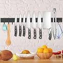 Dmore magnetic knife holder for wall—with 4 hooks, No Drilling 23 Inch black knife magnetic strip, Powerful knife magnet rack, include Adhesive Tape and screws for Knives, Utensils, and Tools