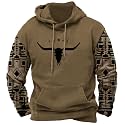DMOYALA Men's Aztec Cow Skull Hoodie Western Sweatshirt with Hood Vintage Ethnic Tribal Graphic Patchwork Pullvoer