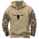 DMOYALA Men's Aztec Cow Skull Hoodie Western Sweatshirt with Hood Vintage Ethnic Tribal Graphic Patchwork Pullvoer