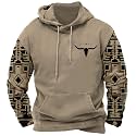 DMOYALA Men's Aztec Cow Skull Hoodie Western Sweatshirt with Hood Vintage Ethnic Tribal Graphic Patchwork Pullvoer