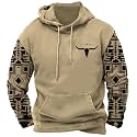 DMOYALA Men's Aztec Cow Skull Hoodie Western Sweatshirt with Hood Vintage Ethnic Tribal Graphic Patchwork Pullvoer