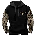 DMOYALA Men's Aztec Cow Skull Hoodie Western Sweatshirt with Hood Vintage Ethnic Tribal Graphic Patchwork Pullvoer