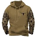 DMOYALA Men's Aztec Cow Skull Hoodie Western Sweatshirt with Hood Vintage Ethnic Tribal Graphic Patchwork Pullvoer