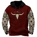 DMOYALA Men's Aztec Cow Skull Hoodie Western Sweatshirt with Hood Vintage Ethnic Tribal Graphic Patchwork Pullvoer