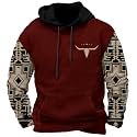 DMOYALA Men's Aztec Cow Skull Hoodie Western Sweatshirt with Hood Vintage Ethnic Tribal Graphic Patchwork Pullvoer