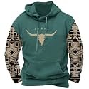 DMOYALA Men's Aztec Cow Skull Hoodie Western Sweatshirt with Hood Vintage Ethnic Tribal Graphic Patchwork Pullvoer