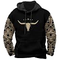 DMOYALA Men's Aztec Cow Skull Hoodie Western Sweatshirt with Hood Vintage Ethnic Tribal Graphic Patchwork Pullvoer