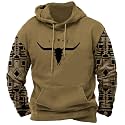 DMOYALA Men's Aztec Cow Skull Hoodie Western Sweatshirt with Hood Vintage Ethnic Tribal Graphic Patchwork Pullvoer