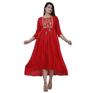 Womens Rayon Embroidery Work Flared Kurta