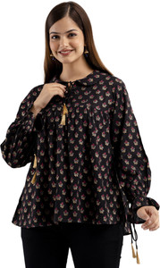 dmp fashion casual regular sleeves printed women black top