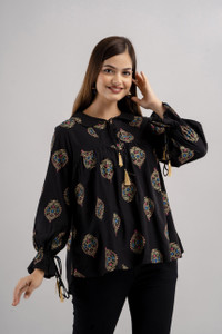 dmp fashion party puff sleeves printed women multicolor top