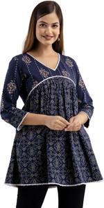 dmp fashion casual printed women dark blue brown white top