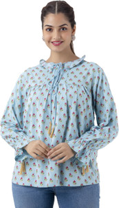 dmp fashion casual printed women light blue top
