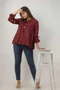 dmp fashion casual regular sleeves printed women maroon top