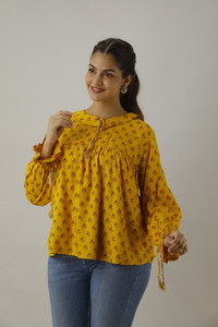 dmp fashion casual printed women yellow top