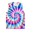 DMPROD Kids Tie Dye Shirt Size 5-14 Years Sleeveless T Shirts Children Tank Tops Hippies Senior Tees for Boys Girls