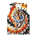 DMPROD Kids Tie Dye Shirt Size 5-14 Years Sleeveless T Shirts Children Tank Tops Hippies Senior Tees for Boys Girls