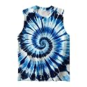 DMPROD Kids Tie Dye Shirt Size 5-14 Years Sleeveless T Shirts Children Tank Tops Hippies Senior Tees for Boys Girls