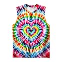 DMPROD Kids Tie Dye Shirt Size 5-14 Years Sleeveless T Shirts Children Tank Tops Hippies Senior Tees for Boys Girls