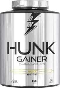 dn with divine nutrition hunk gainer 15g protein 150g per serving 20 serving weight gainersmass gainers