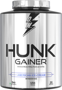 dn with divine nutrition hunk gainer 15g protein 150g per serving 20 serving weight gainersmass gainers 3 kg american ice cream