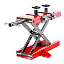DNA Motoring Motorcycle Lift, 1100 LBS Scissor Jack with Saddle &amp; Safety Pins, 3.7"-14.8" Center Hoist Crank Stand, TOOLS-00289