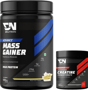 dnutrixn advance mass gainer with high protein creatine monohydrate  muscle strength weight gainersmass gainers 500 g 100 g malai kulfi
